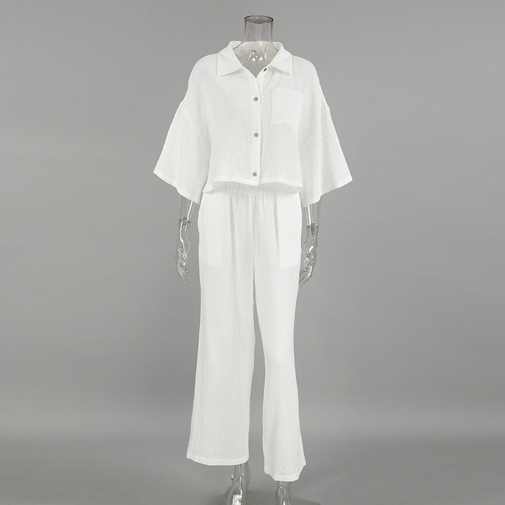 Dame afslappet jumpsuit-sæt med løs pasform og halvlange ærmer bluse Stilla
