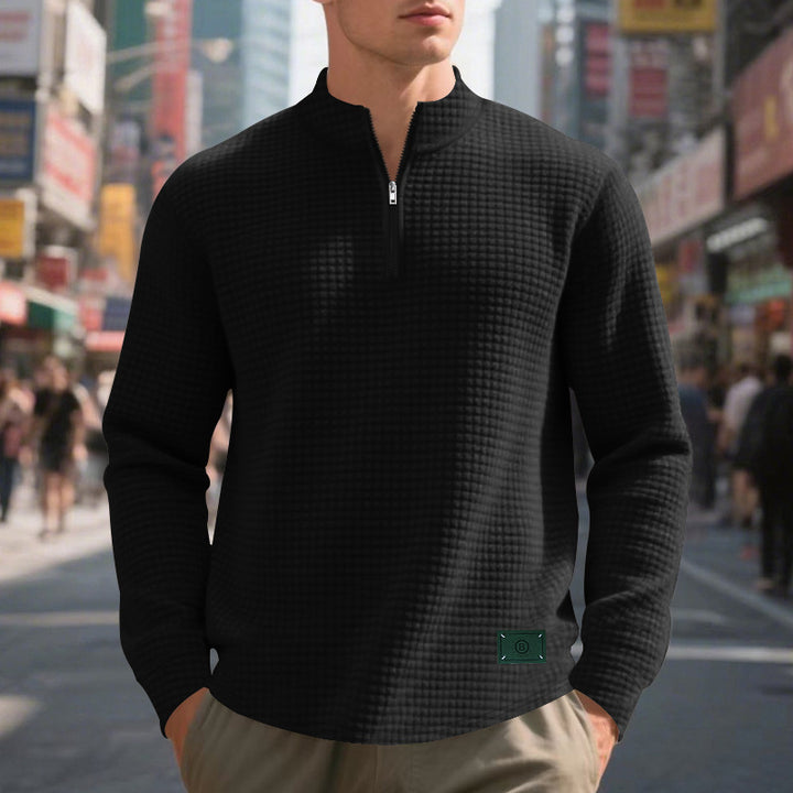Herrer moderigtig fleece-pullover med halv lynlås og struktureret design Stilla
