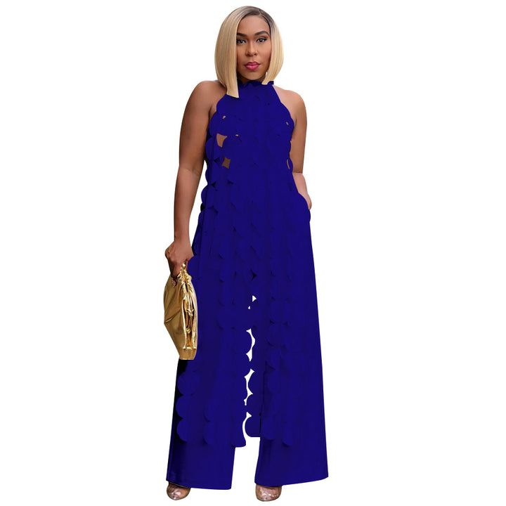 Damer mode Halterneck-jumpsuit med frynset design og lommer Stilla