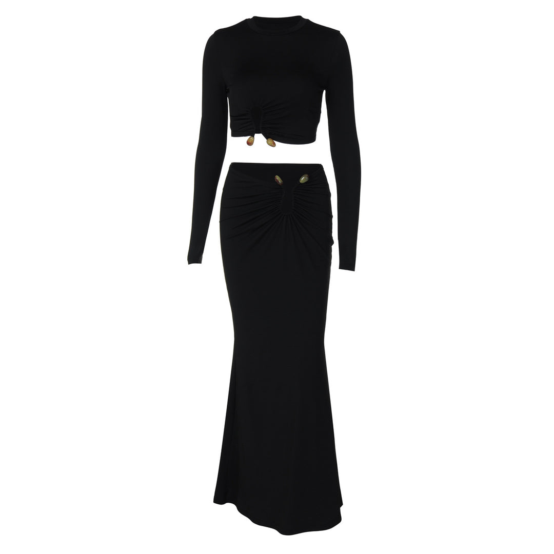 Dame Crop Top og Nederdel Sæt med kreative Cut-Outs Stilla