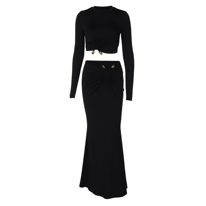 Dame Crop Top og Nederdel Sæt med kreative Cut-Outs Stilla