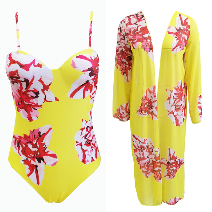 Dame badedragt med matchende strandkimono i floralt design Stilla