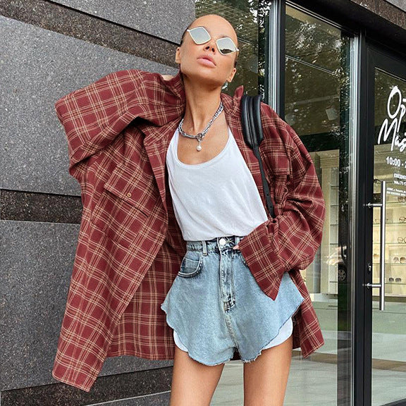 Dame Oversized Karo Skjorte Stilla
