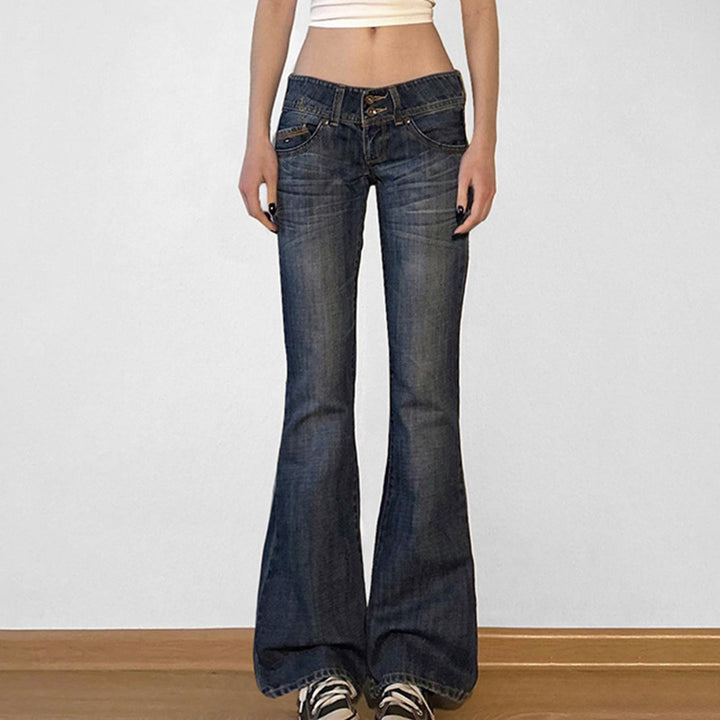 Dame flared jeans med høj talje og fashionable detaljer Skovae