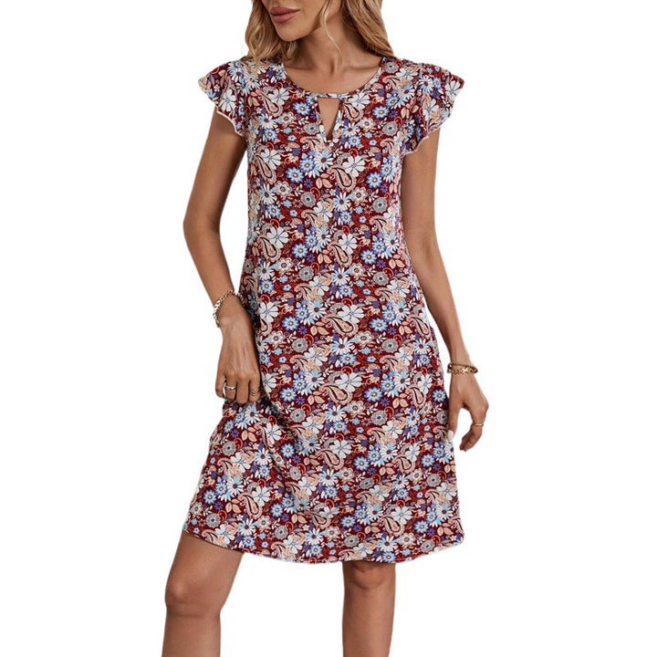 Dame Floral Print Kortærmet Skifte Kjole Stilla