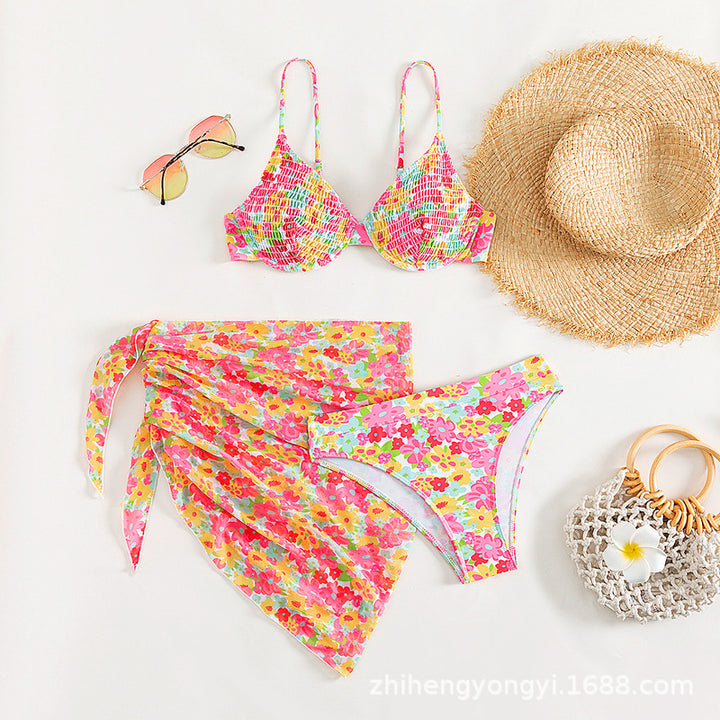 Dame Push-Up Bikini-set med floral shawl Skovae
