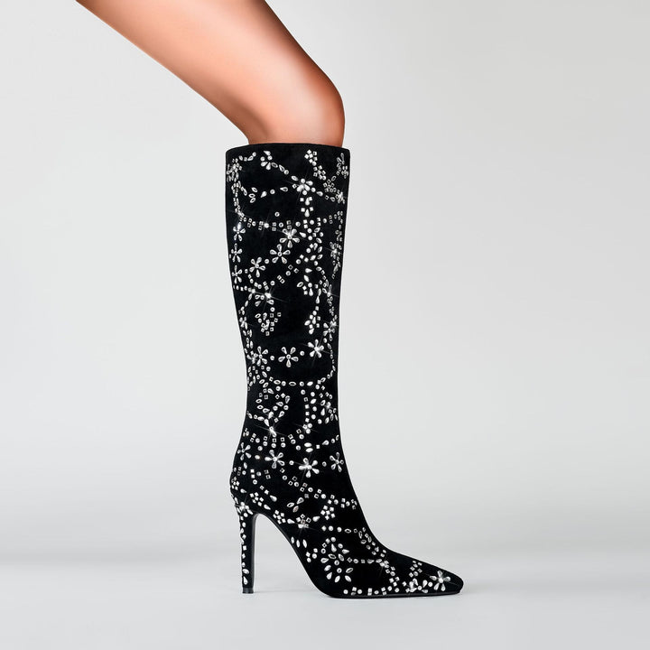 Femme Over-the-Knee Stiletto støvler med dekorative florale udsmykninger Stilla