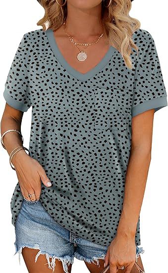 Dame V-hals T-shirt med prikkemønster Stilla