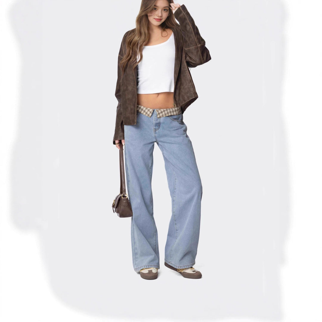 Dame Vidde Jeans med ternet bånd Skovae
