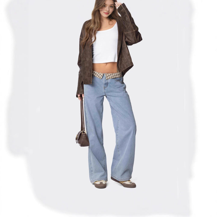 Dame Vidde Jeans med ternet bånd Skovae