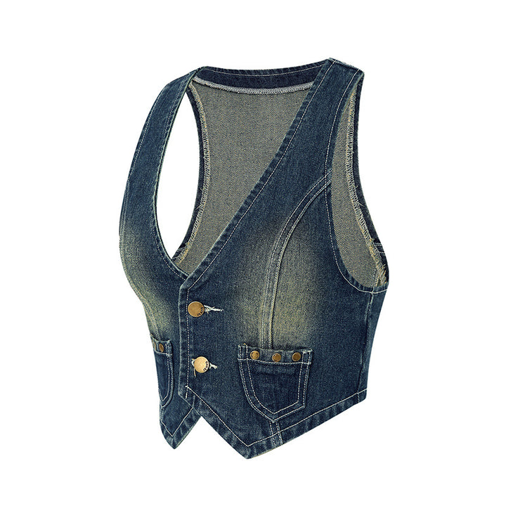 Dame denim-vest med symbolske knapdetaljer og moderne pasform Stilla