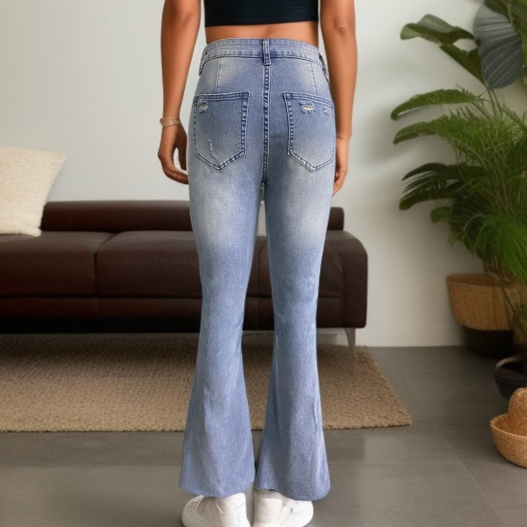Dame Schlagjeans med udtalt Used-Look og høj talje Stilla