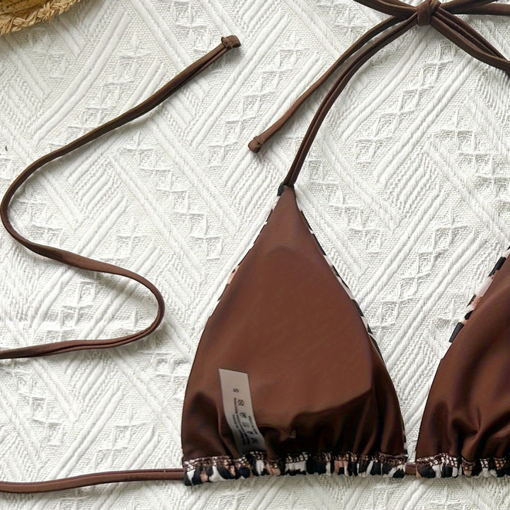 Dame Triangel-Bikini-Sæt med justerbare bånd og trendy leopardmønster Stilla