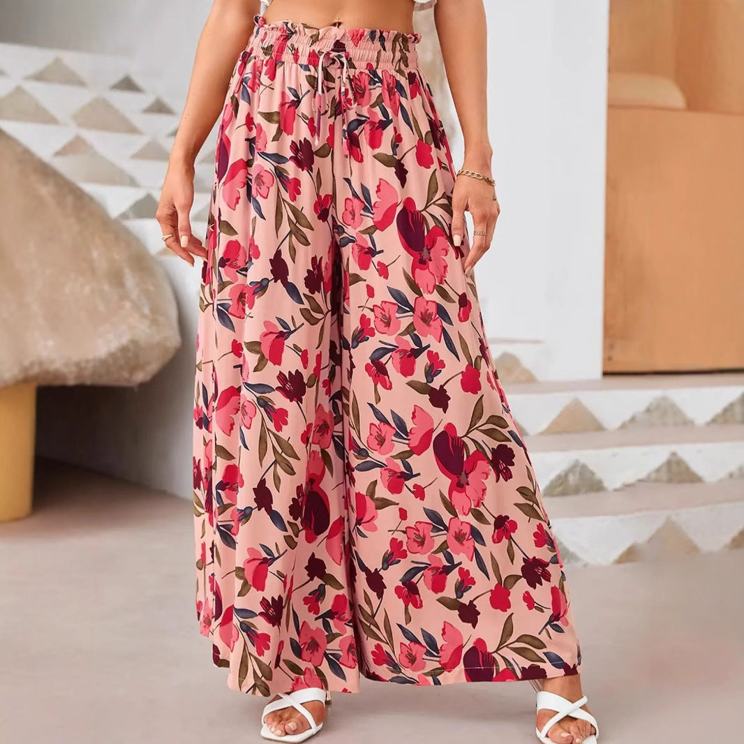 Dame bred, floral sommerbukser med elastisk talje Stilla