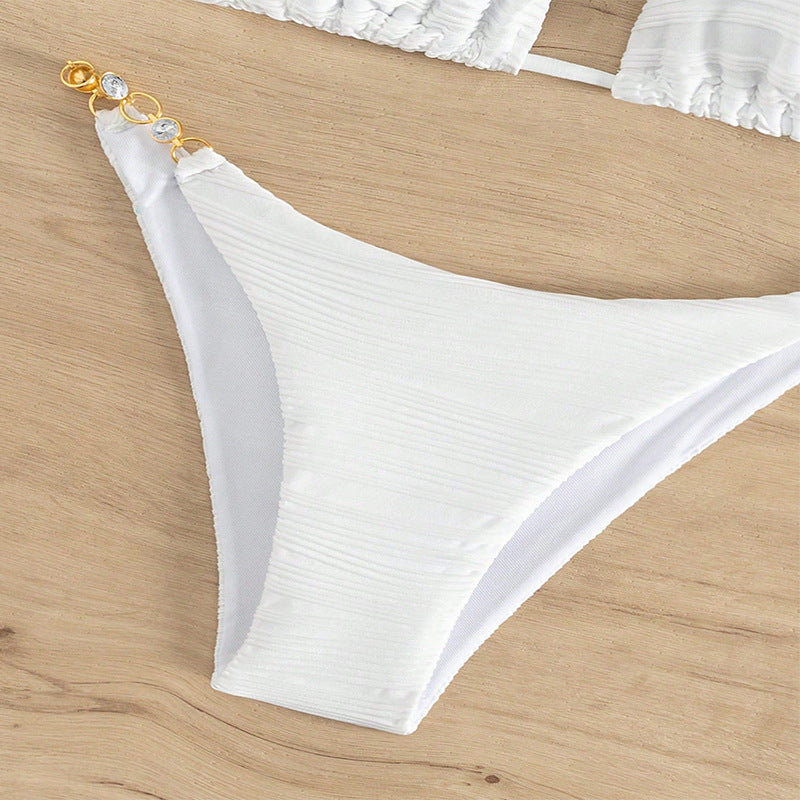 Dame triangeldragt bikini med perle detaljer og støttende rynkning Skovae
