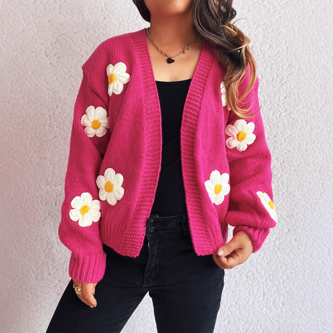Dame cardigan med blomsterapplikationer Stilla