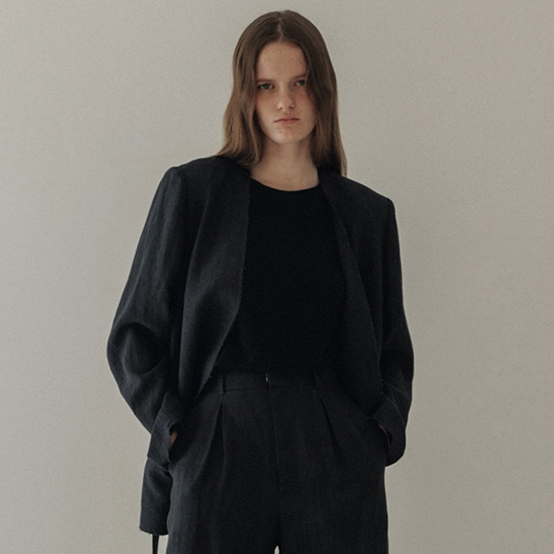 Dame Oversized Blazer med struktureret hør-blanding og afslappet silhuet Stilla