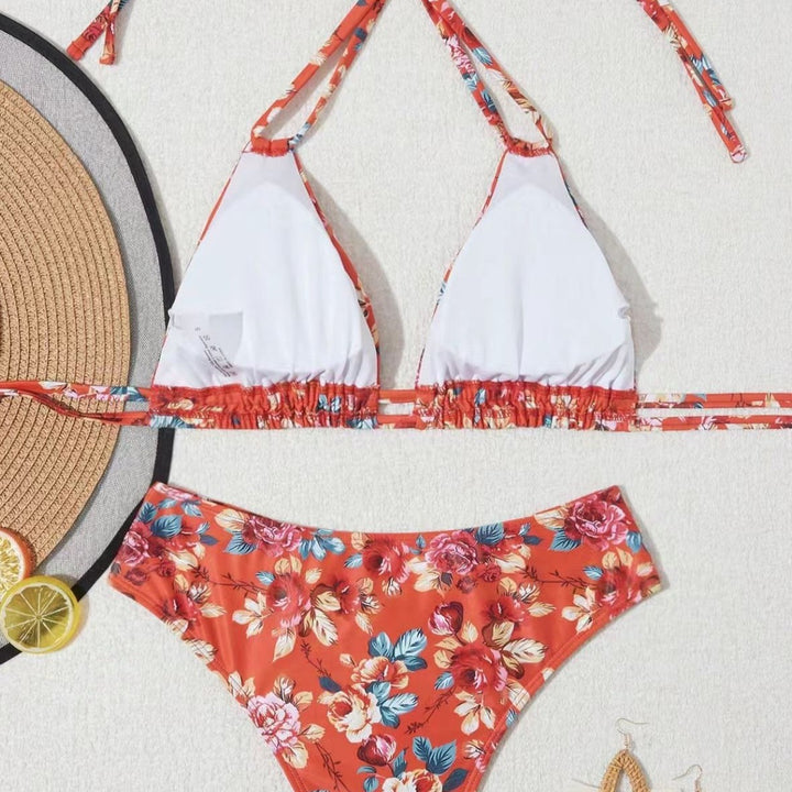 Femme Justerbart Bindebånd Blomsterdesign Bikini-Sæt Stilla