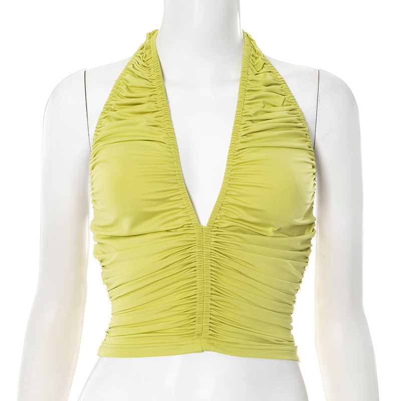 Dame Cropped Top med dyb V-hals og rynkning Stilla