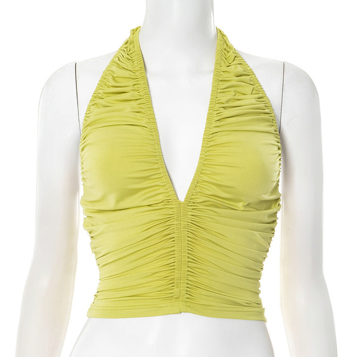 Dame Cropped Top med dyb V-hals og rynkning Stilla