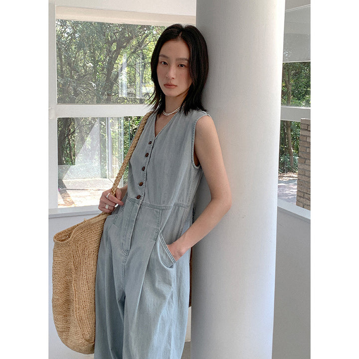 Dame jumpsuit med V-udskæring og praktiske lommer Stilla