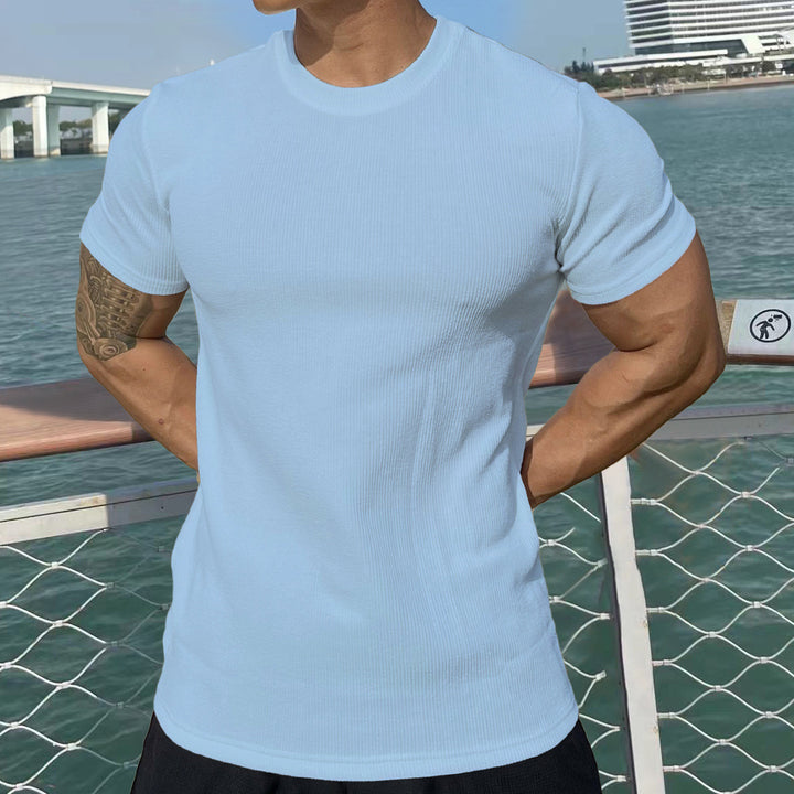 Herrer Sportslig Kortærmet Rib-T-Shirt med kropsnær pasform Stilla