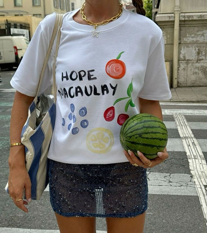 Dame T-shirt med kunstnerisk motiv i vintage-stil Skovae
