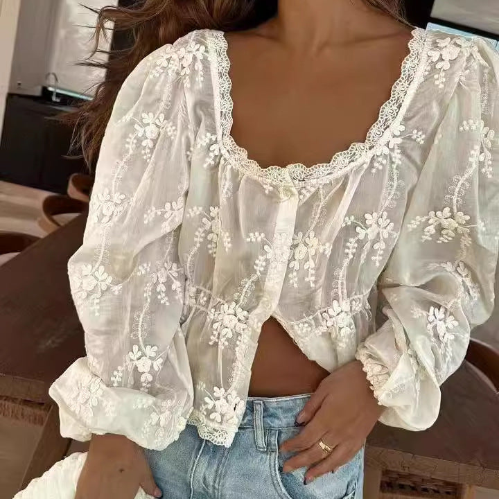 Dame romantisk bluse med blomstret design Stilla