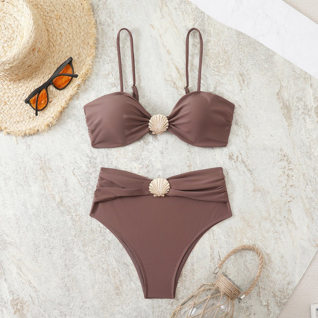 Dame Bikini-sæt med elegant muslingedetalje og høj talje Skovae
