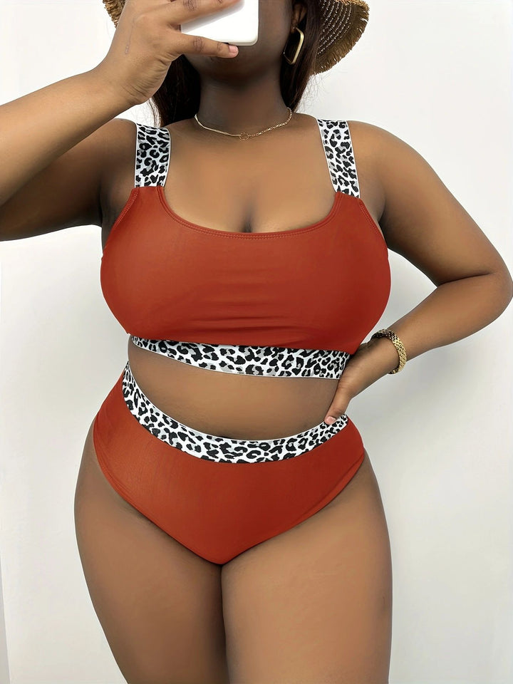 Dame Højskåret Bikini-Sæt med trendy Dyreprint Skovae