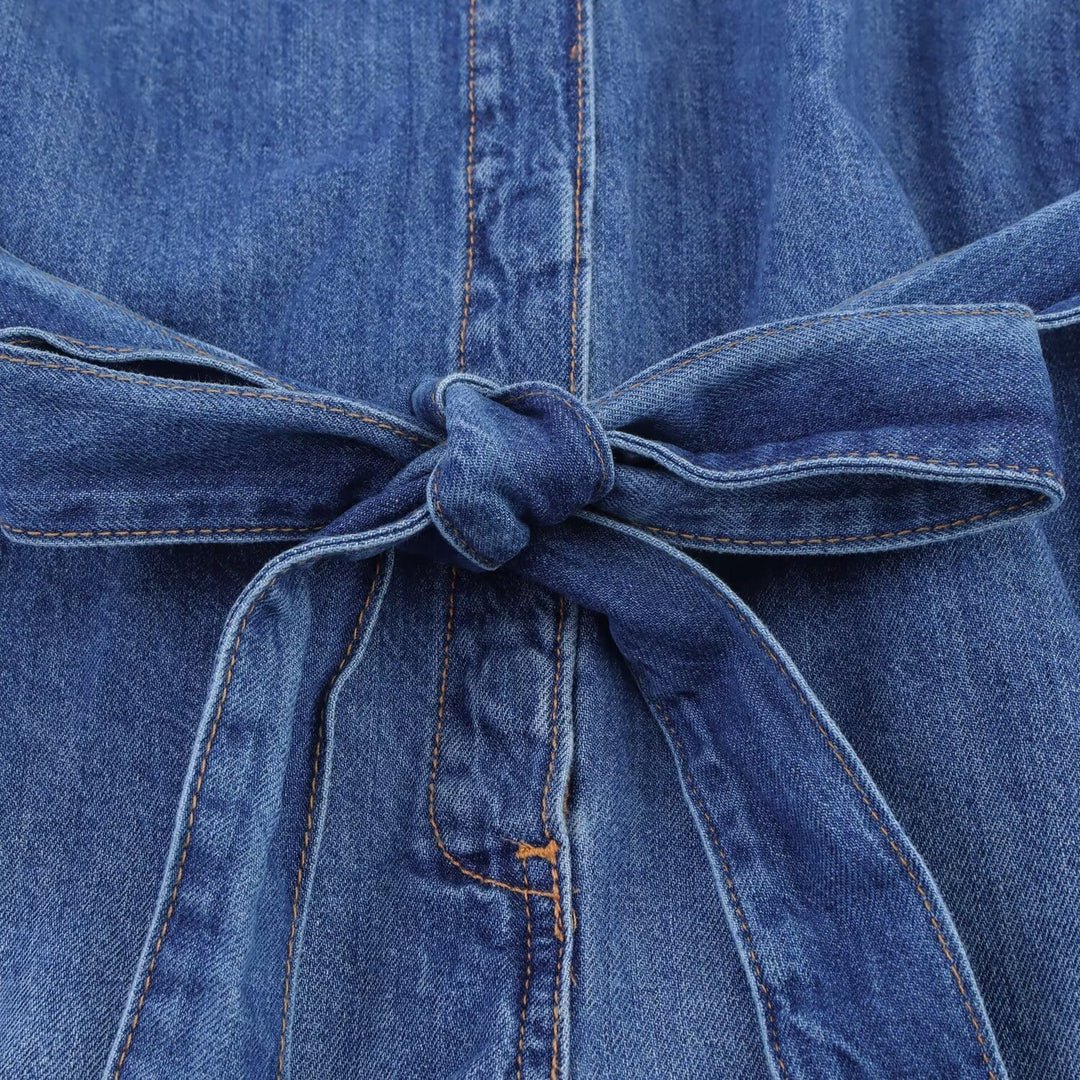 Dame jeans skjorte kjole med elegant bælte og korte ærmer Skovae