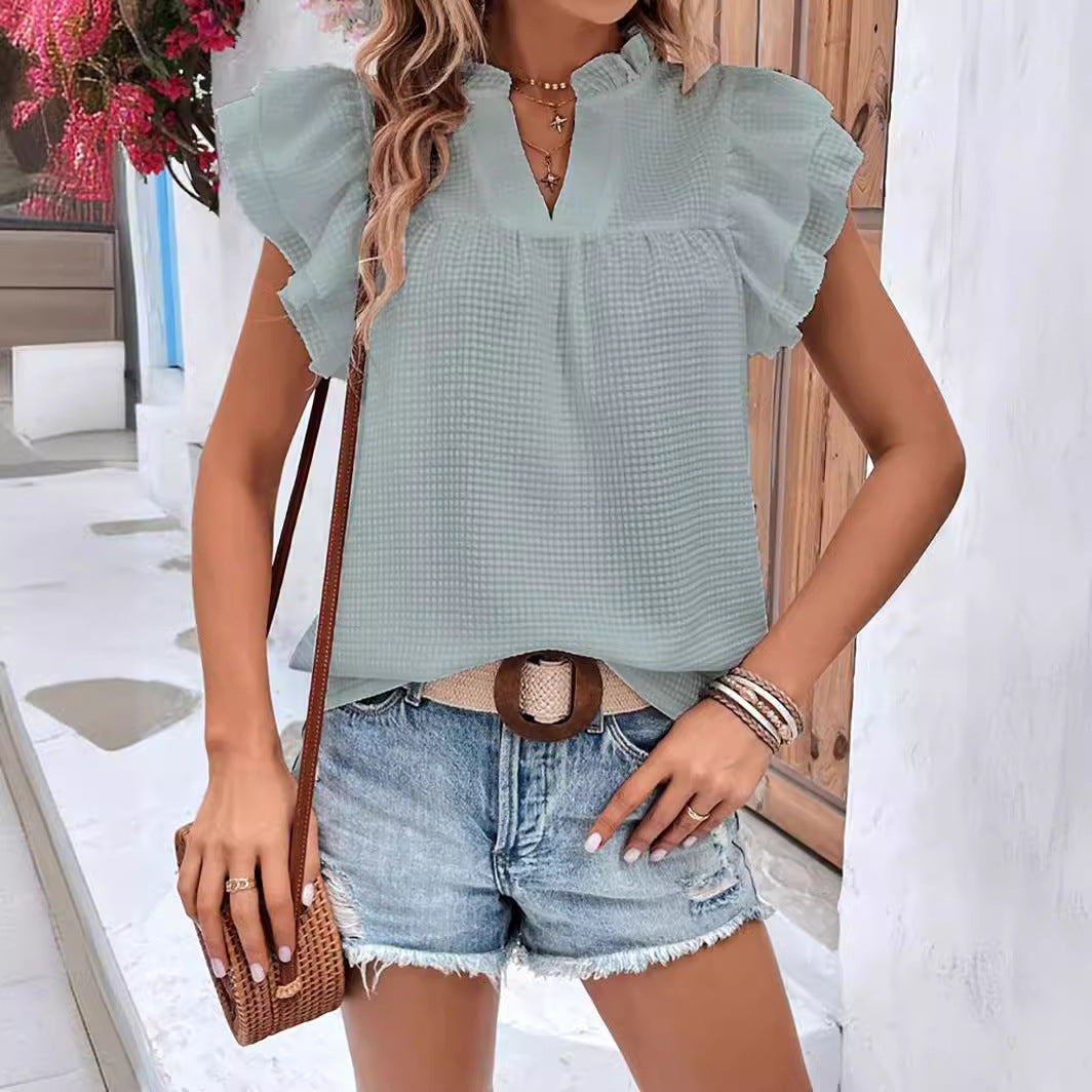Damebluse med flæseærmer Stilla