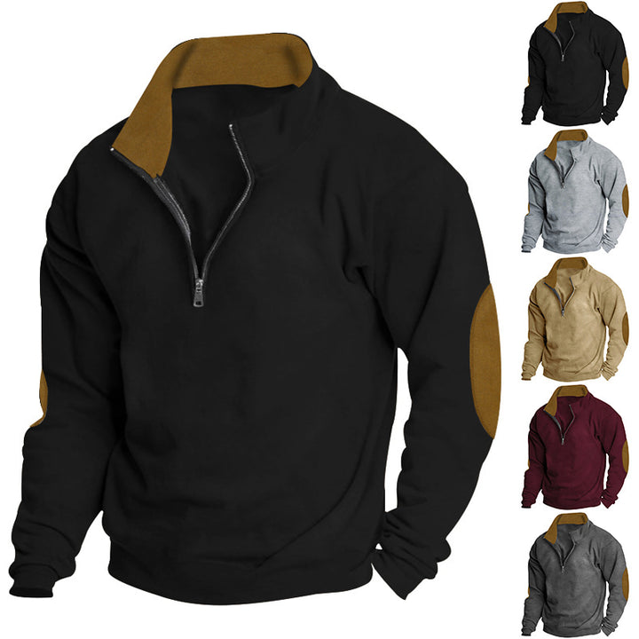 Herrer sporty fleece-pullover med høj lukket krave og lynlås Stilla