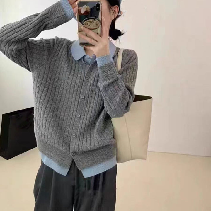 Femme Ribstrik-Cardigan Pullover med knaplukning Stilla