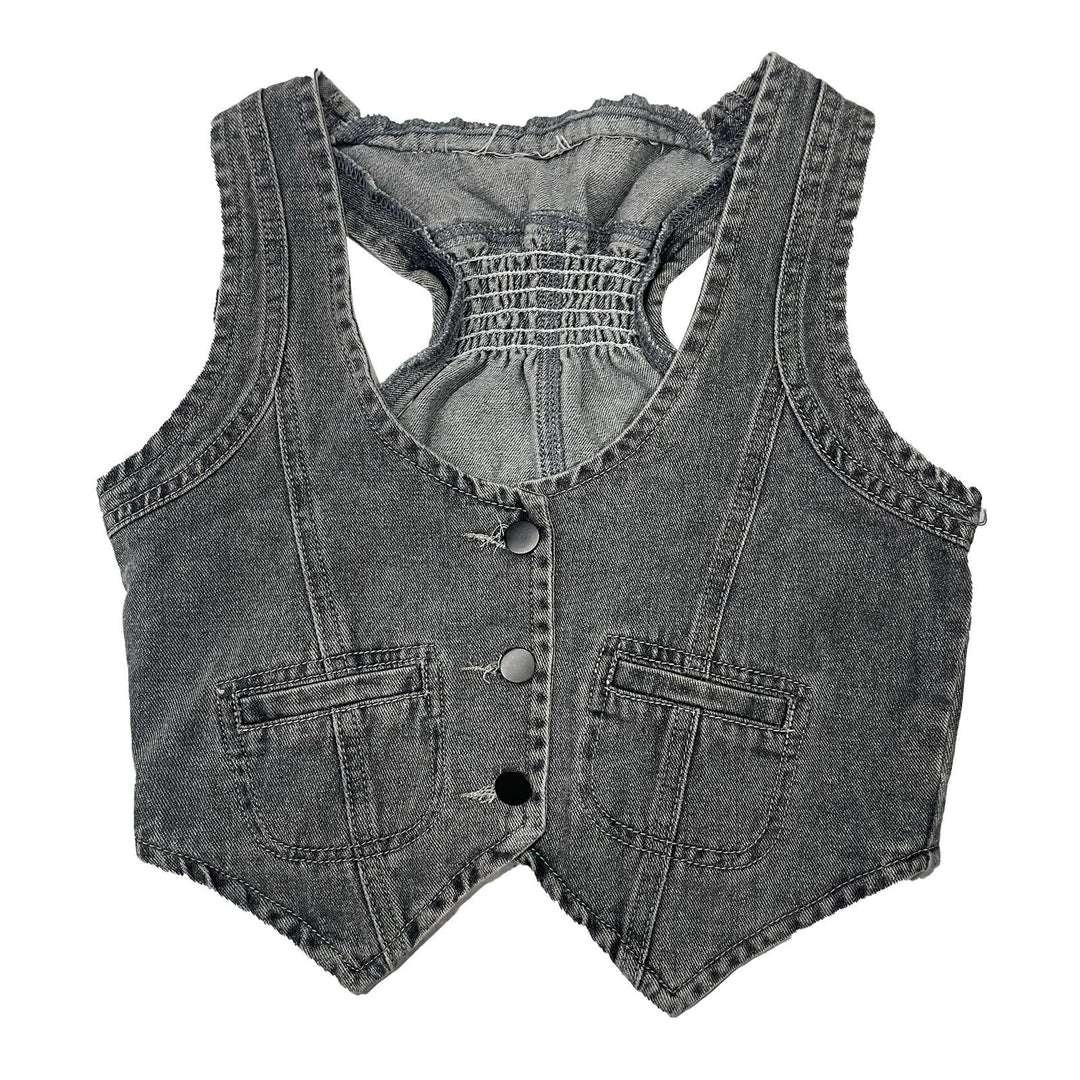 Dame Denim-vest med moderne V-udskæring og praktiske lommer Skovae