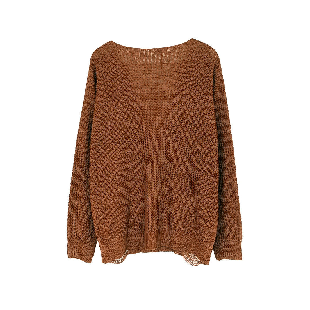Dame afslappet strikpullover med raffinerede frynser Stilla