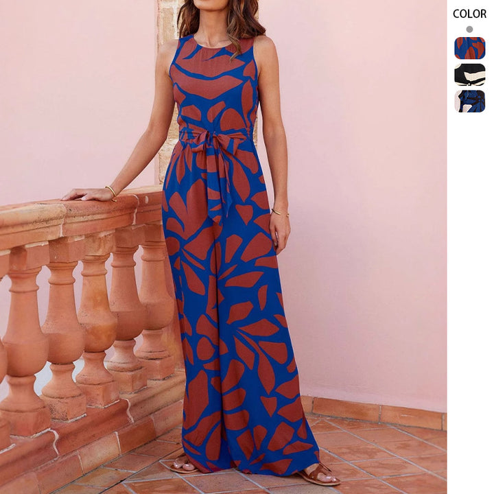 Women's Floral Maxi Dress with Tie Belt and Elegant Cut Stilla