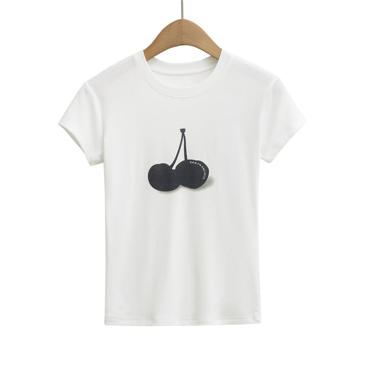 Dame T-shirt med frisk kirsebærdesign og høj kvalitets bomuld Stilla