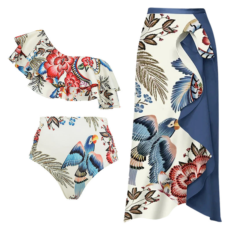 Dame badetøj sæt med blomster ruffles og tætsiddende shorts Skovae