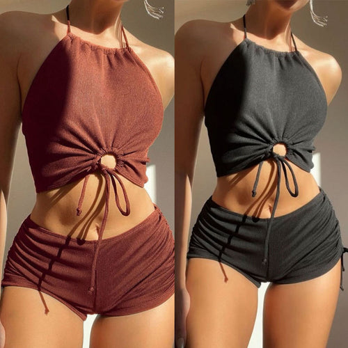 Dame Sporty Bikinisæt med raffineret indpakningsdesign og justerbare stropper Skovae