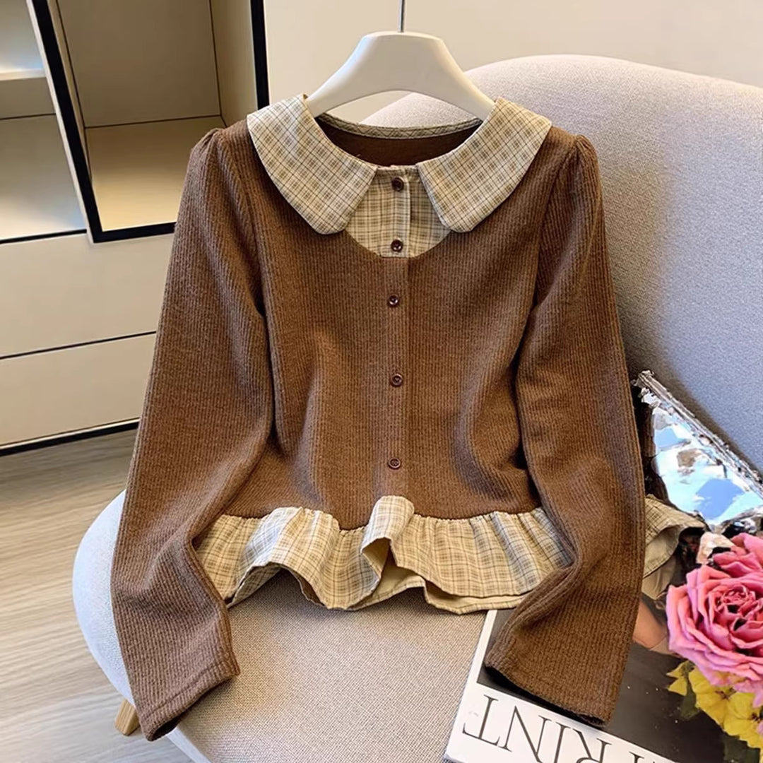 Kvindernes fashionable strikket sweater med skjorte bluse detaljer Stilla