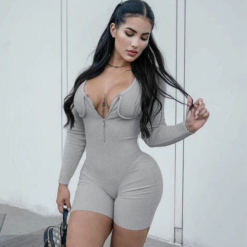Dame Rib Langærmet Lynlås Krop Stilla