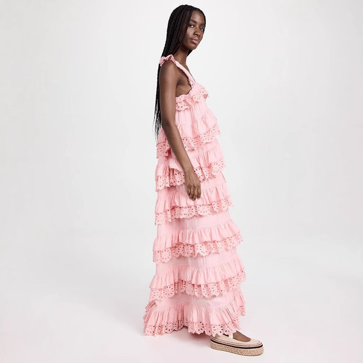 Dame Langærmet Maxi-Kjole med spidsbesatte Ruffles-detaljer Stilla