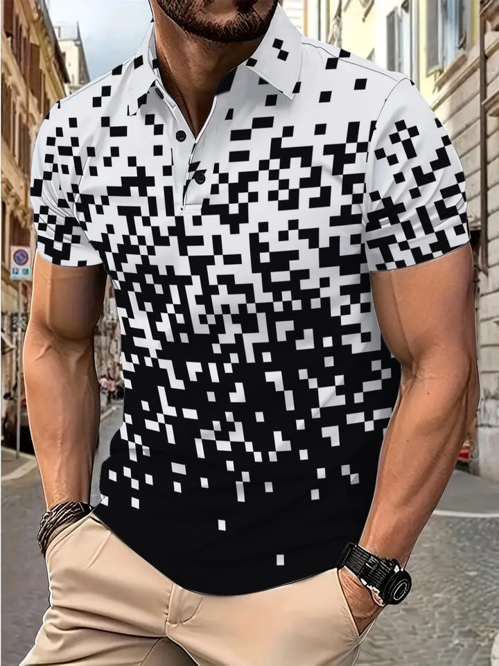 Herrer Poloshirt med moderne pixelmønster og åndbare egenskaber Stilla