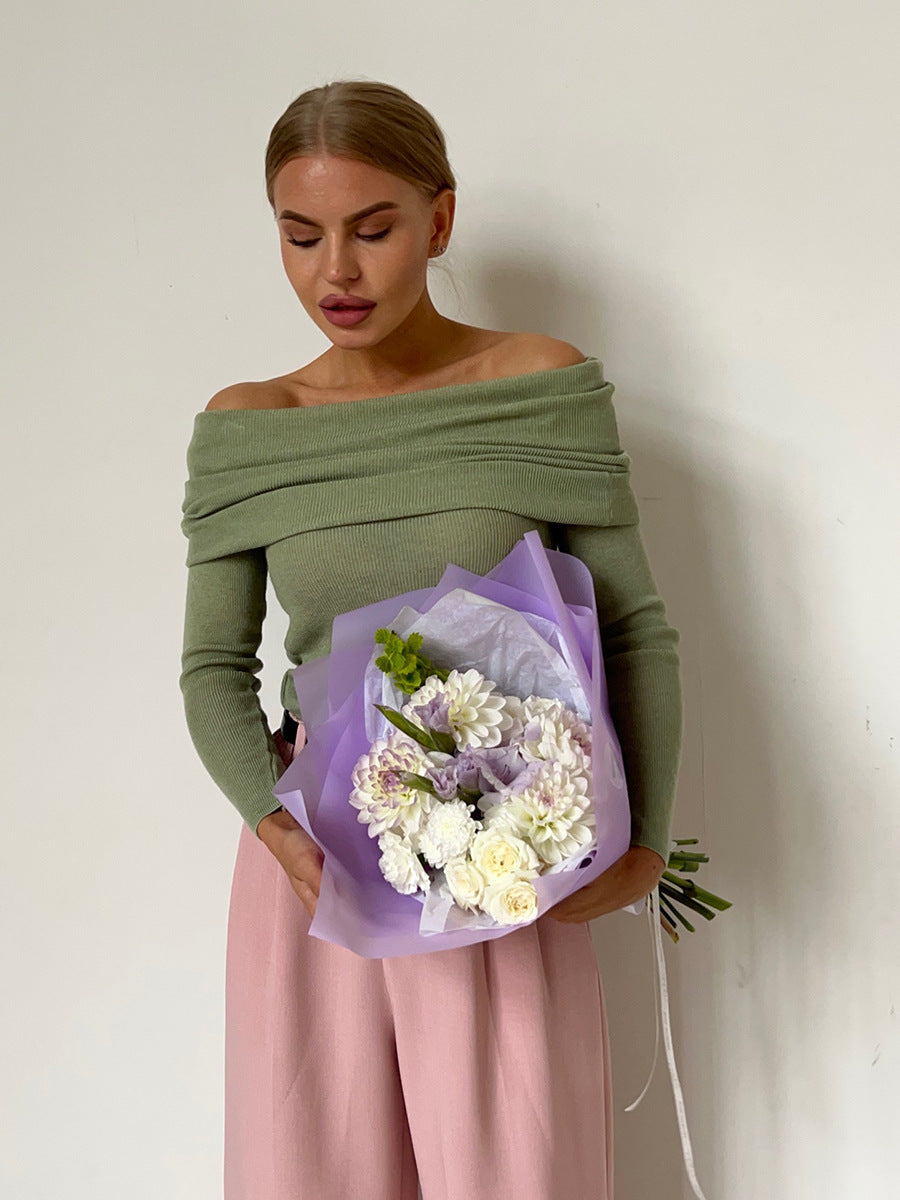 Dame Elegant Off-Shoulder Langærmet Top med fin Ribstrik Stilla