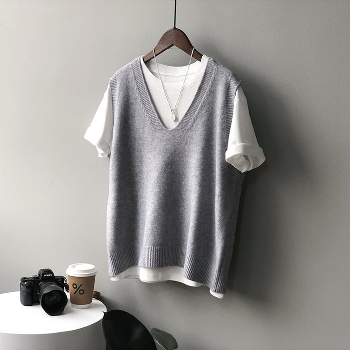 Dame ærmeløs V-Pullover i blødeste cashmere-blanding med elegant snit Stilla