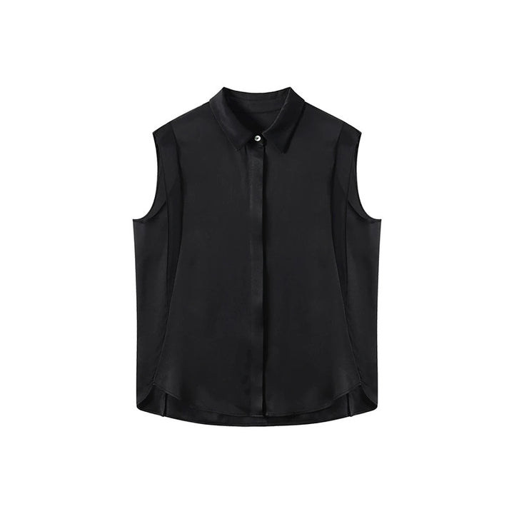 Dame elegant bluse med transparente ærmer og fin satinlook Stilla