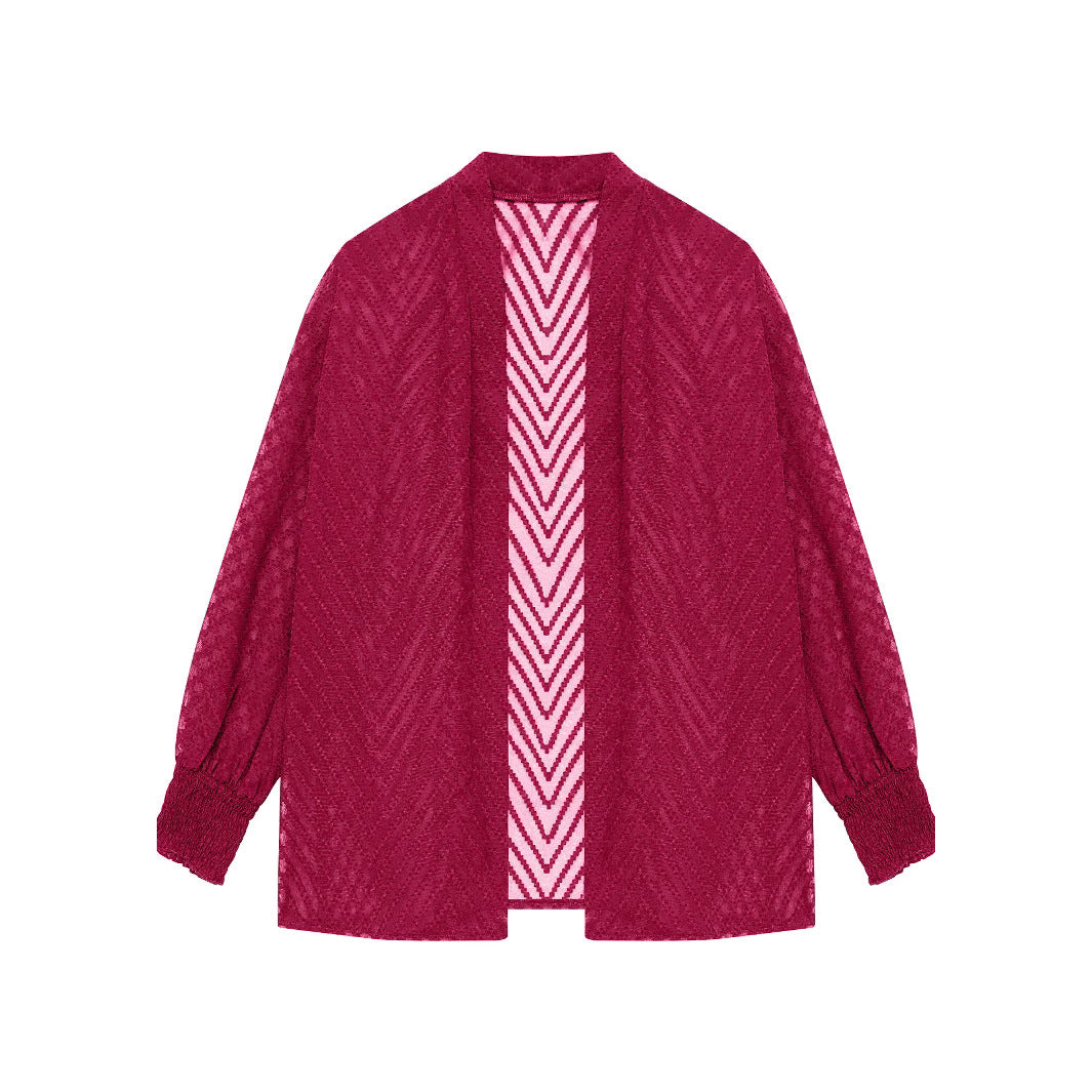 Dame luftig Kimono-jakke med moderigtigt zigzag-mønster og elegante trompetærmer Stilla