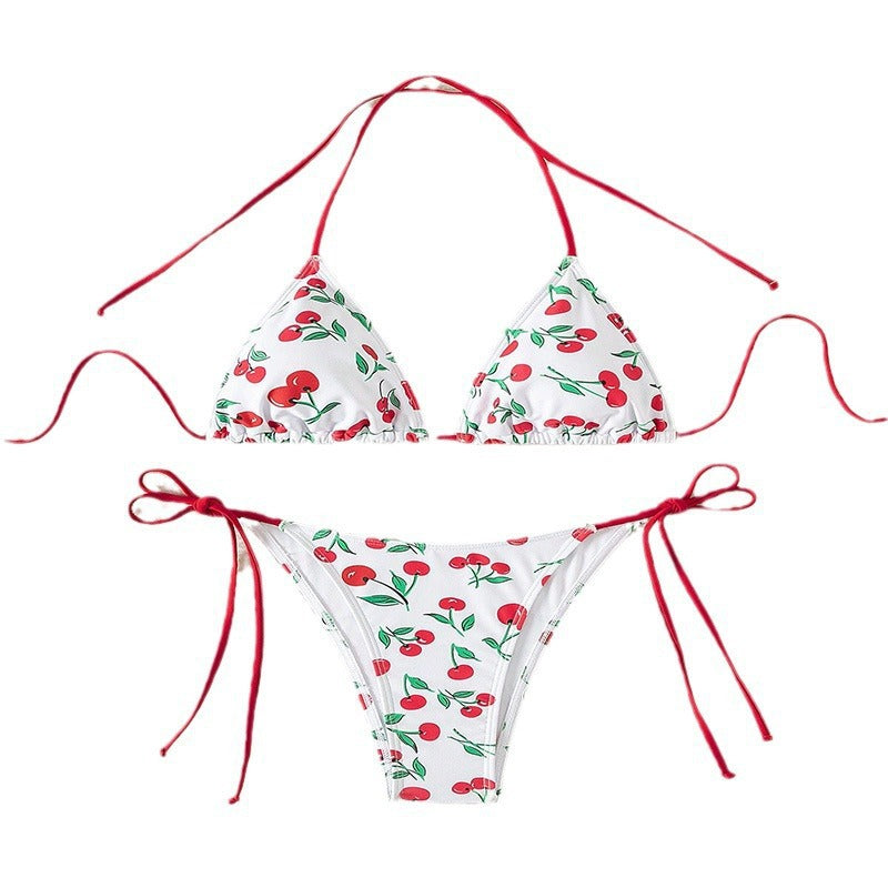 Dame triangel-bikini med frugtagtigt mønster og justerbare snorebånd Skovae