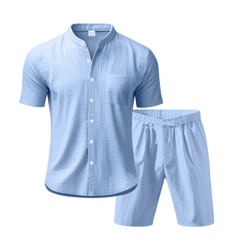 Herren fritidstøj med kortærmet button-down skjorte og elastiske shorts Stilla